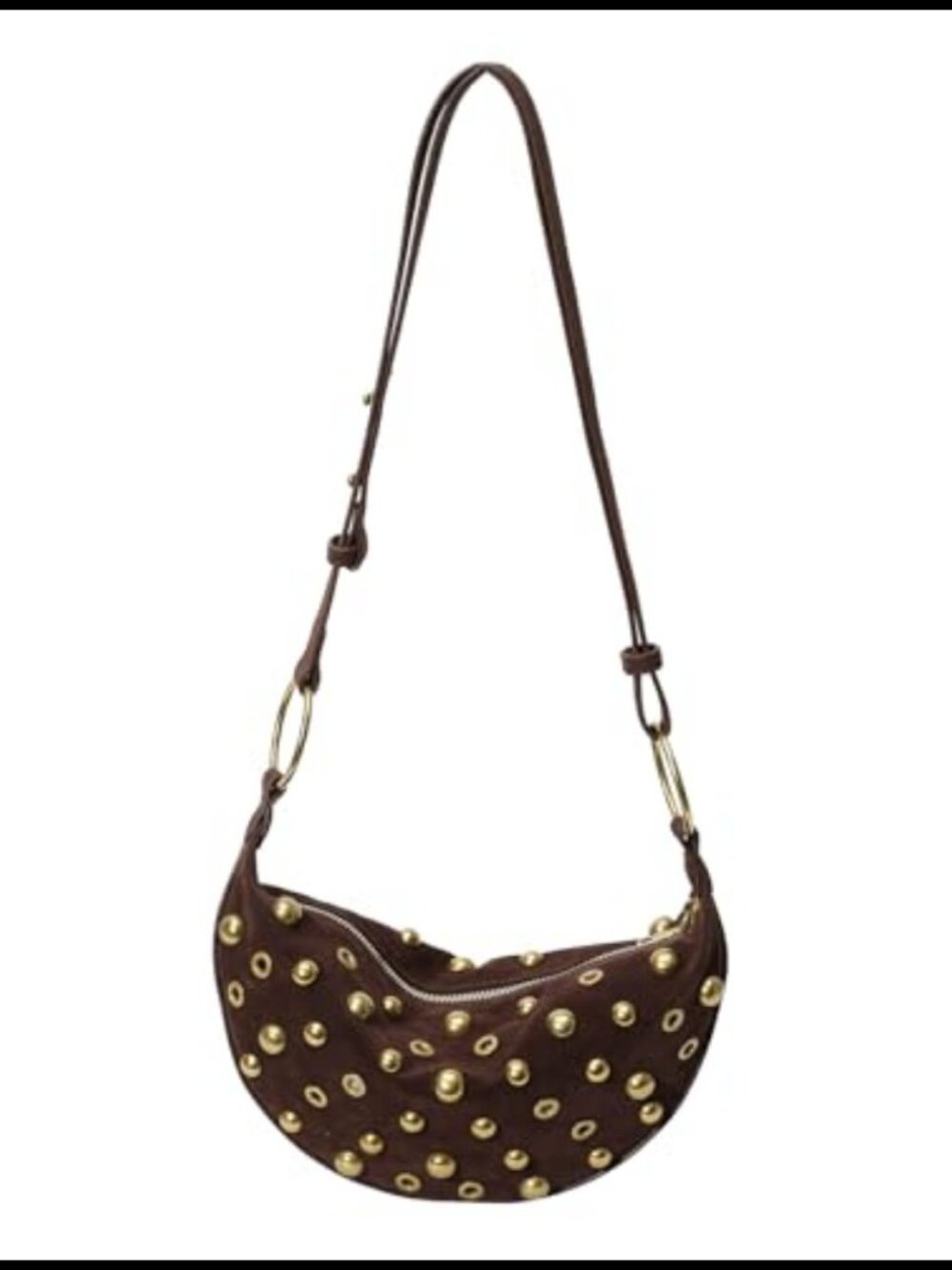 Studded Faux Suede Hobo Bag Crescent Shoulder Crossbody Purse